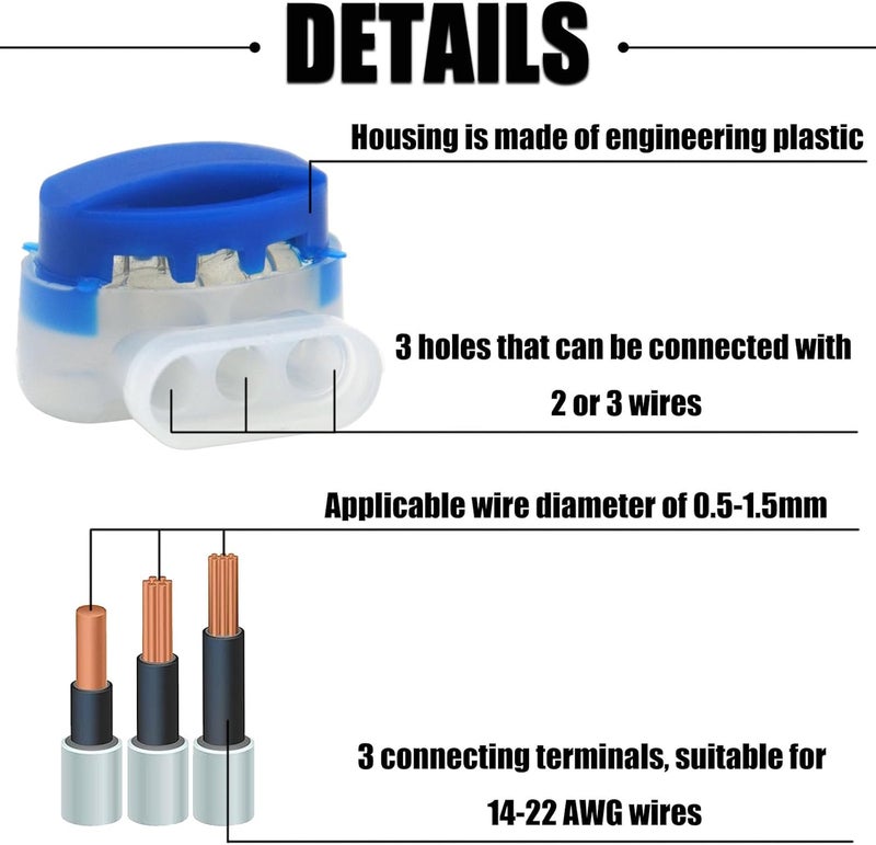 Multisland 20 Pcs Electrical IDC 314-box 3 Way Outdoor Boundary Wire Connector, Self-Stripping Moisture-Resistant Pigtail Connectors for Robotic Lawn Mowers, Irrigation Applications - Image 4
